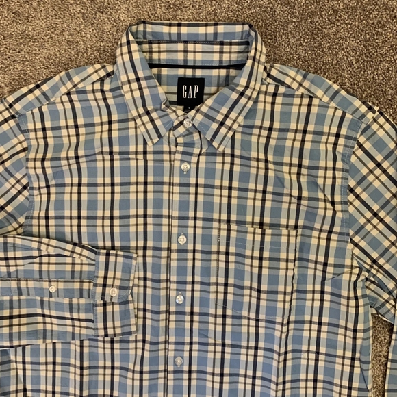 Gap Mens Long Sleeves Poplin Button Up Stretch Plaid Shirt - Picture 2 of 4
